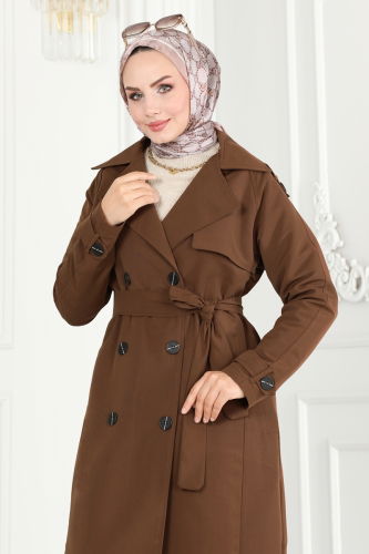 moda selvim Trenchcoat 6126BSK463 Brown - Thumbnail