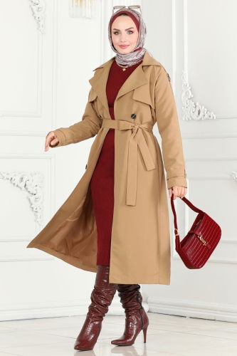 moda selvim Trenchcoat 6126BSK463 Latte - Thumbnail