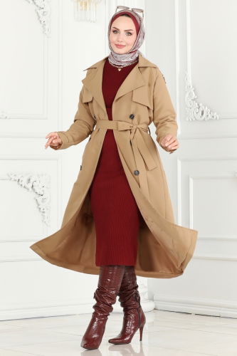 moda selvim TRENCHCOAT 6126BSK463 Latte - Thumbnail