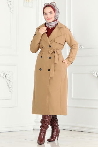 moda selvim Trenchcoat 6126BSK463 Latte - Thumbnail