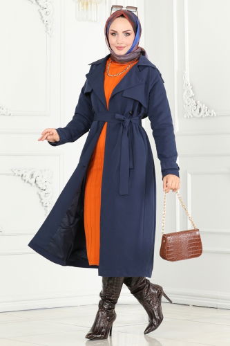 moda selvim TRENCHCOAT 6126BSK463 Navy Blue - Thumbnail