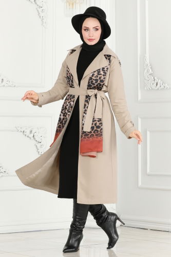 moda selvim Trenchcoat 6126BSK463 Stone - Thumbnail