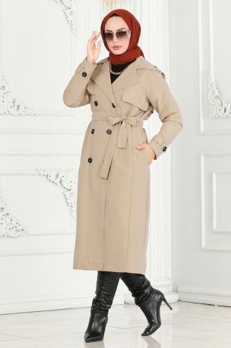 moda selvim Trenchcoat 6126BSK463 Stone - Thumbnail