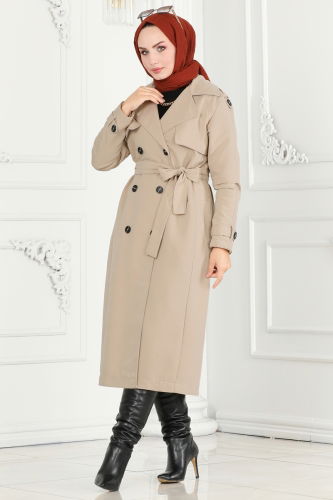 moda selvim TRENCHCOAT 6126BSK463 Stone - Thumbnail