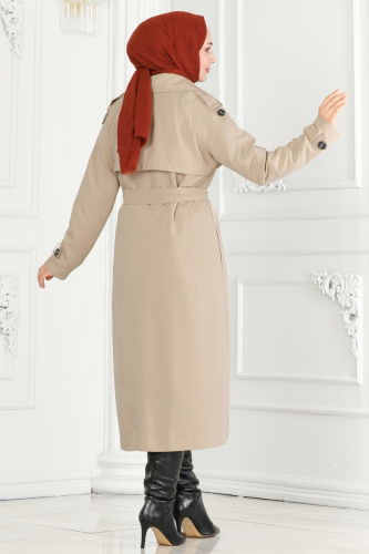 moda selvim Trenchcoat 6126BSK463 Stone - Thumbnail