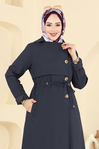 moda selvim Trenchcoat 6223ANT466 Navy Blue - Thumbnail