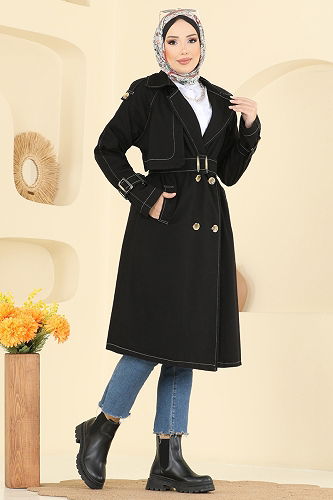 moda selvim Trenchcoat 6226ANT466 Black - Thumbnail