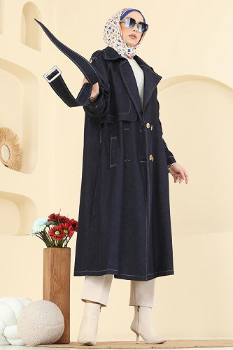 moda selvim Trenchcoat 6226ANT466 Dark Denim - Thumbnail