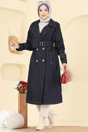 moda selvim Trenchcoat 6226ANT466 Dark Denim - Thumbnail