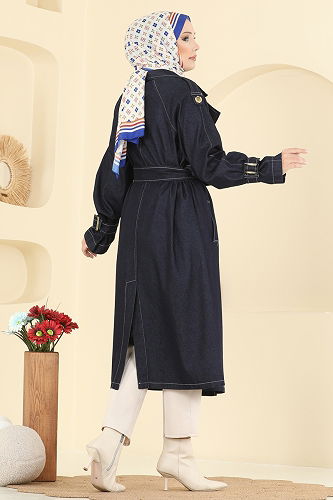 moda selvim Trenchcoat 6226ANT466 Dark Denim - Thumbnail