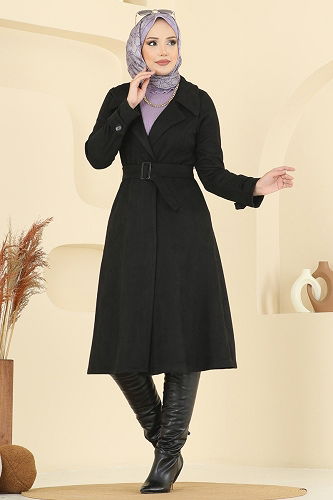 moda selvim Trenchcoat 6246BSK463 Black - Thumbnail