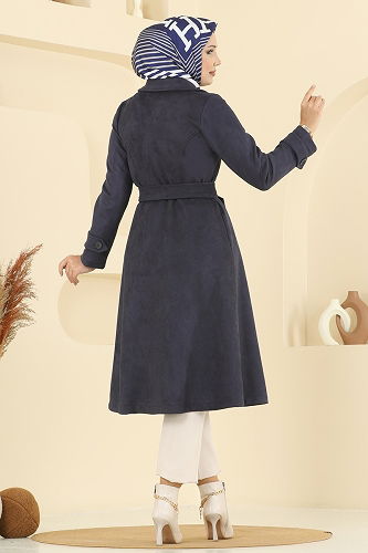 moda selvim Trenchcoat 6246BSK463 Navy Blue - Thumbnail