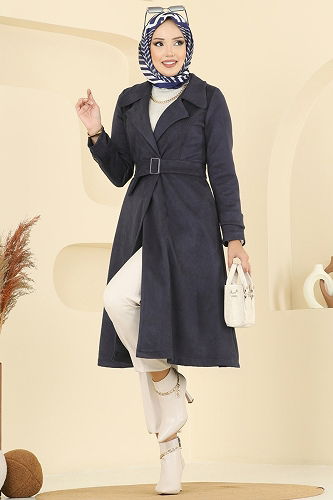 moda selvim Trenchcoat 6246BSK463 Navy Blue - Thumbnail