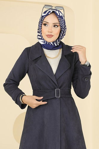 moda selvim Trenchcoat 6246BSK463 Navy Blue - Thumbnail