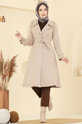 moda selvim Trenchcoat 6246BSK463 Stone - Thumbnail