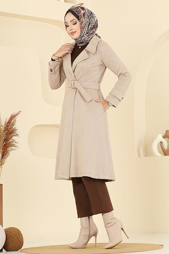 moda selvim Trenchcoat 6246BSK463 Stone - Thumbnail