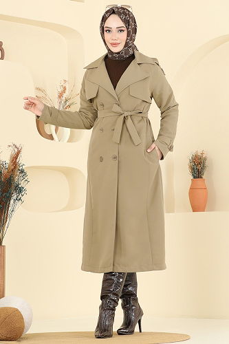 moda selvim Trenchcoat 6248BSK463 Almond Green - Thumbnail