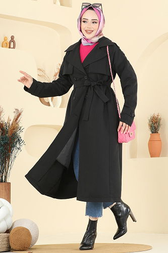 moda selvim Trenchcoat 6248BSK463 Black - Thumbnail