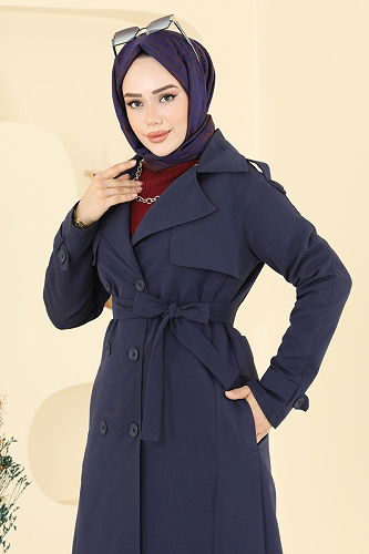 moda selvim Trenchcoat 6248BSK463 Navy Blue - Thumbnail