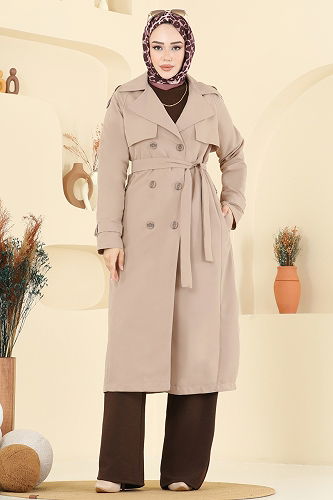 moda selvim Trenchcoat 6248BSK463 Stone - Thumbnail