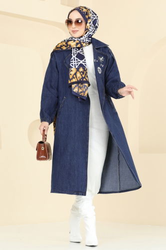 moda selvim Trenchcoat 639MSM187 Dark Denim - Thumbnail