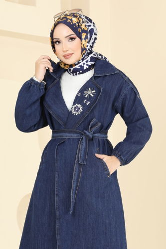 moda selvim Trenchcoat 639MSM187 Dark Denim - Thumbnail