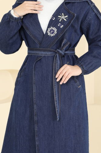 moda selvim Trenchcoat 639MSM187 Dark Denim - Thumbnail