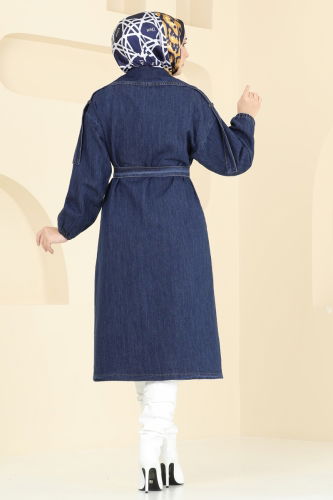 moda selvim Trenchcoat 639MSM187 Dark Denim - Thumbnail