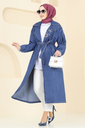 moda selvim Trenchcoat 639MSM187 Denim - Thumbnail