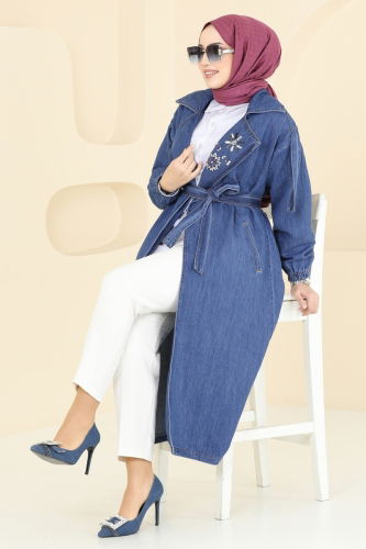 moda selvim Trenchcoat 639MSM187 Denim - Thumbnail