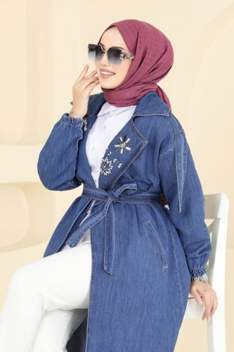 moda selvim Trenchcoat 639MSM187 Denim - Thumbnail