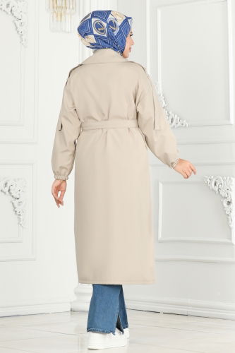 moda selvim Trenchcoat 639MSM187 Stone - Thumbnail