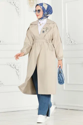 moda selvim Trenchcoat 639MSM187 Stone - Thumbnail