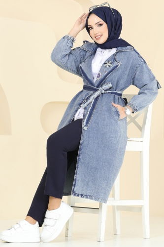 moda selvim Trenchcoat 639MSM187 Washed Jeans - Thumbnail