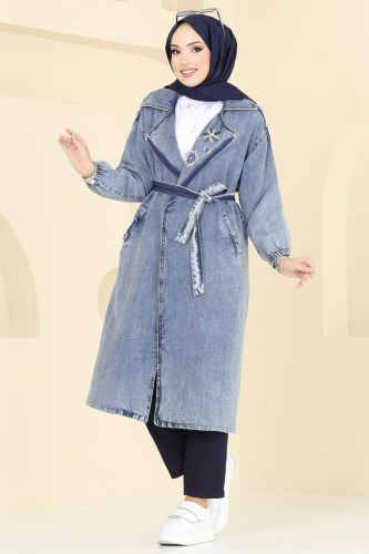 moda selvim Trenchcoat 639MSM187 Washed Jeans - Thumbnail