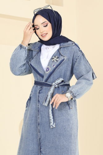 moda selvim Trenchcoat 639MSM187 Washed Jeans - Thumbnail