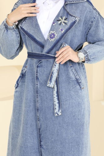 moda selvim Trenchcoat 639MSM187 Washed Jeans - Thumbnail