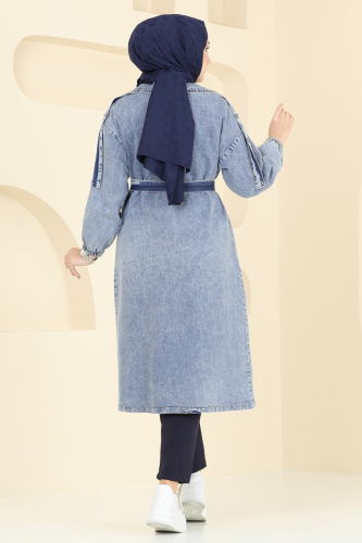 moda selvim Trenchcoat 639MSM187 Washed Jeans - Thumbnail