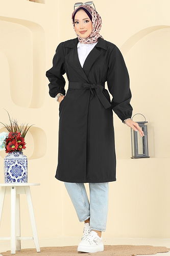 moda selvim Trenchcoat 8005TEG847 Black - Thumbnail