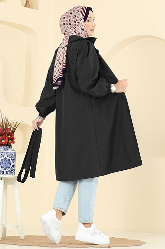 moda selvim Trenchcoat 8005TEG847 Black - Thumbnail