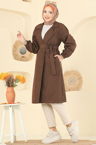moda selvim Trenchcoat 8005TEG847 Brown - Thumbnail