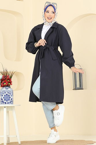 moda selvim Trenchcoat 8005TEG847 Navy Blue - Thumbnail