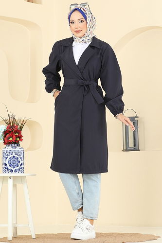 moda selvim Trenchcoat 8005TEG847 Navy Blue - Thumbnail