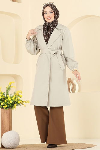 moda selvim Trenchcoat 8005TEG847 Stone - Thumbnail