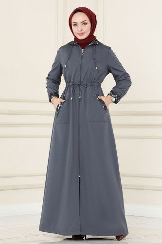 moda selvim Trenchcoat ASM2411 Anthracite - Thumbnail