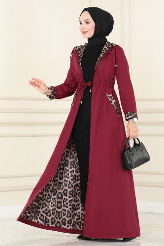 moda selvim Trenchcoat ASM2411 Burgundy - Thumbnail