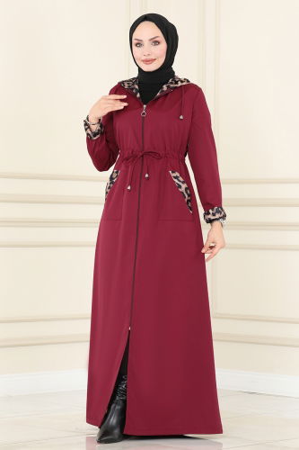 moda selvim Trenchcoat ASM2411 Burgundy - Thumbnail