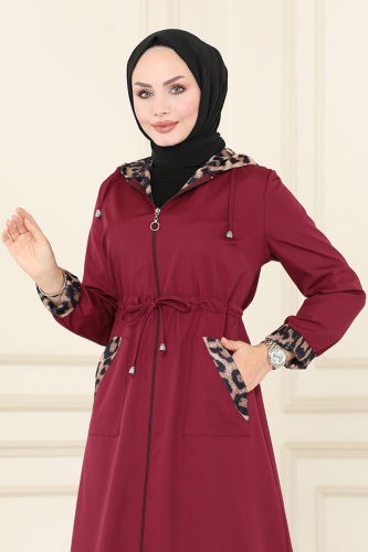 moda selvim Trenchcoat ASM2411 Burgundy - Thumbnail