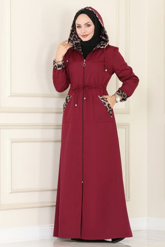 moda selvim Trenchcoat ASM2411 Burgundy - Thumbnail