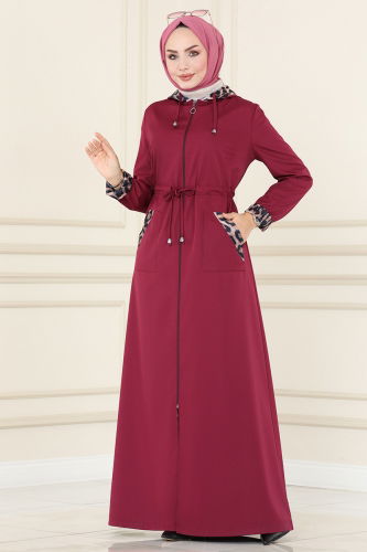 moda selvim Trenchcoat ASM2411 Damson - Thumbnail